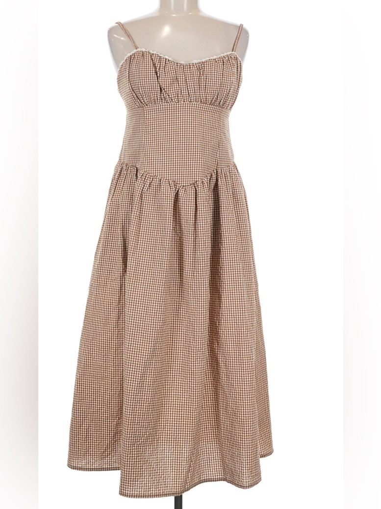 Brown Gingham Midi Sundress